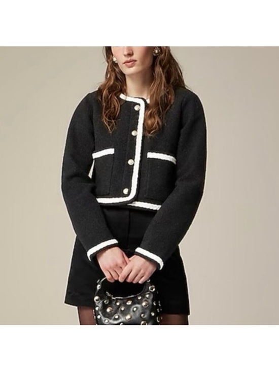 J. Crew Jackets & Blazers - J.Crew Cropped Boucle Yarn Lady Black/White Fleece Boxy Jacket Size Xl